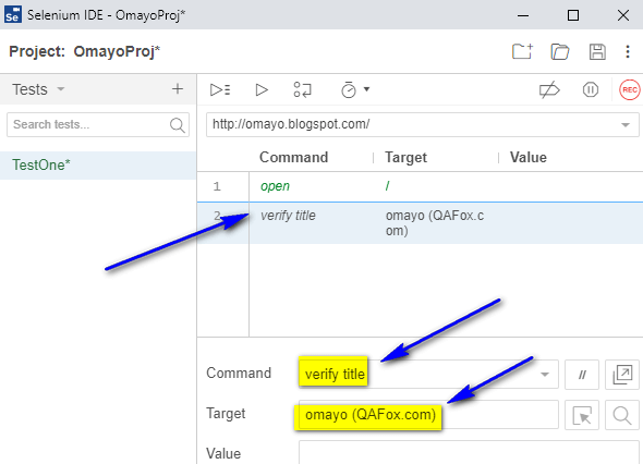 New Selenium IDE Using ‘verify title’ command QAFox