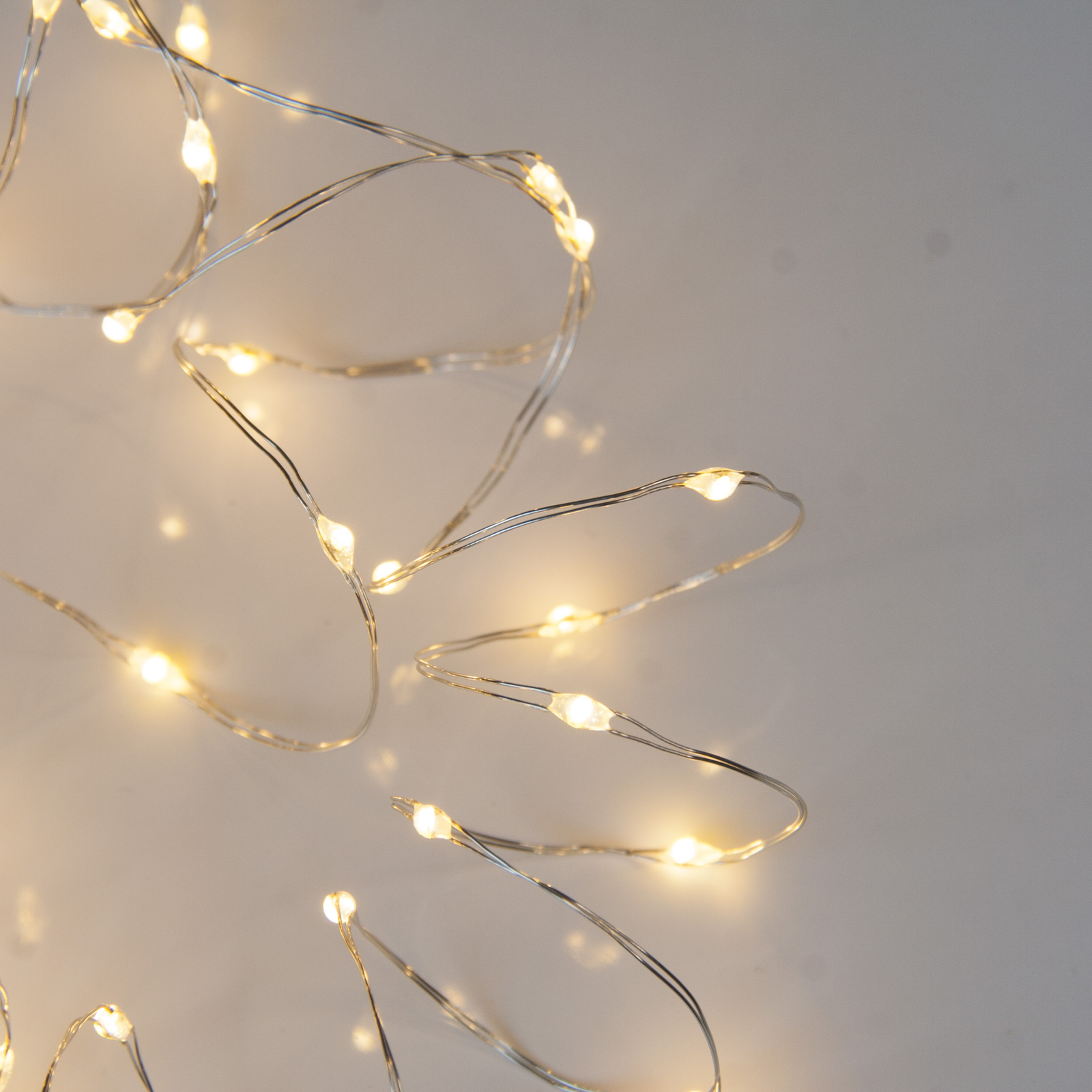 40 Warm White Battery Powered Fairy Lights on Silver Wire. Firefly