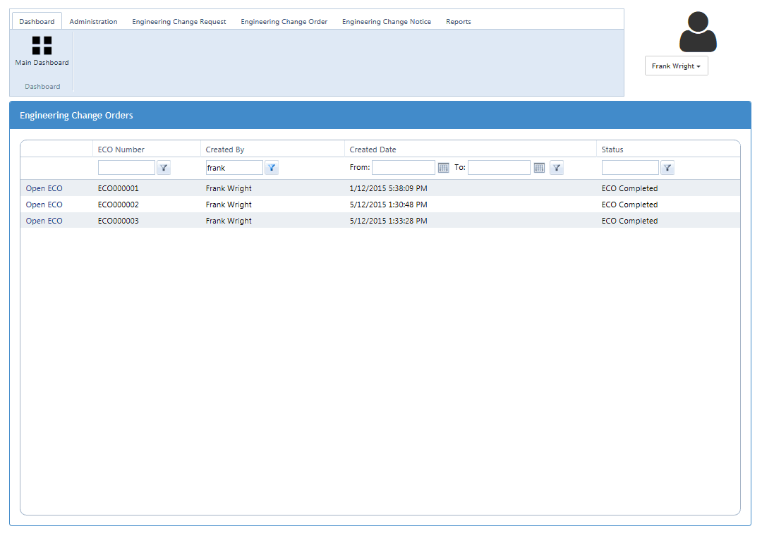 ECN Manager Engineering Change Management Interface