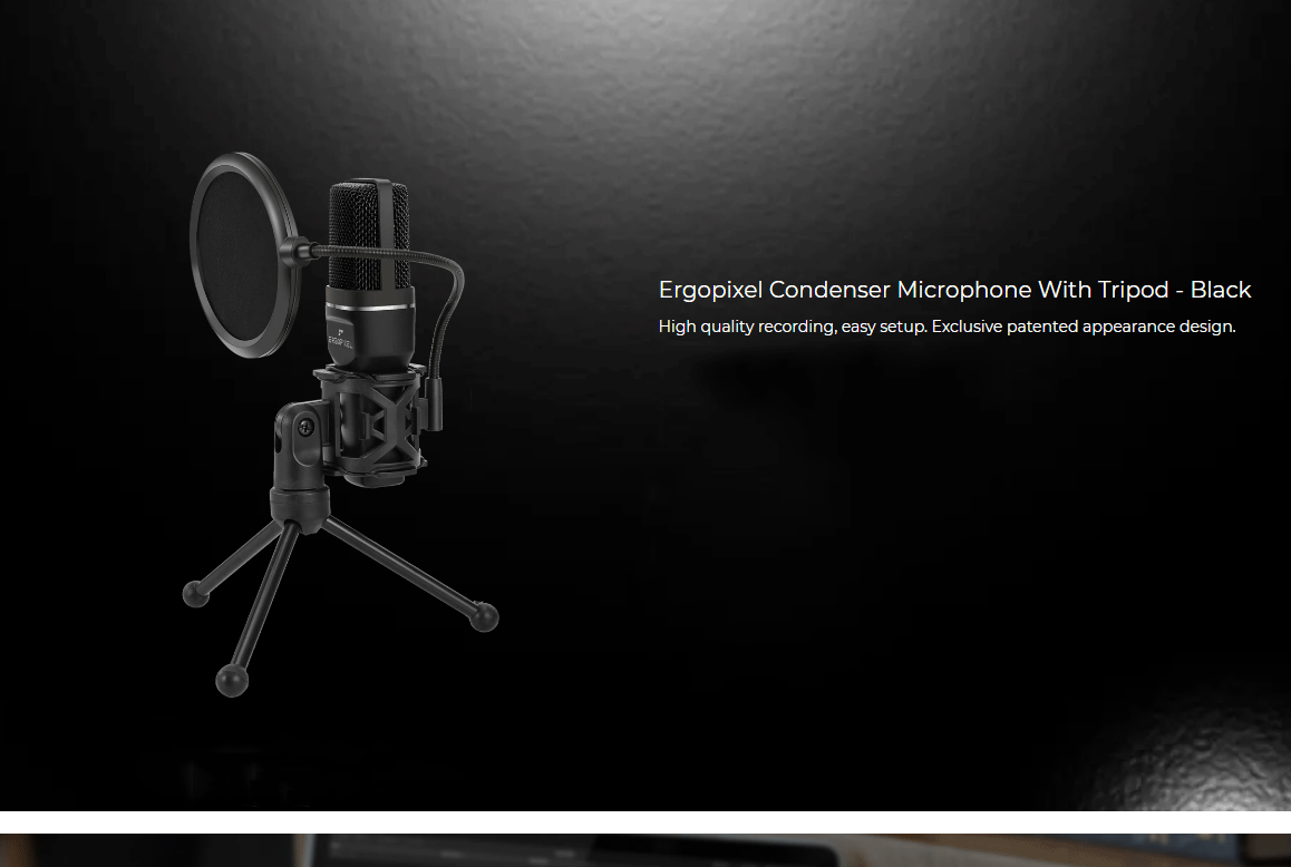 Ergopixel • Condenser Microphone With Tripod】 Black QIMIAO