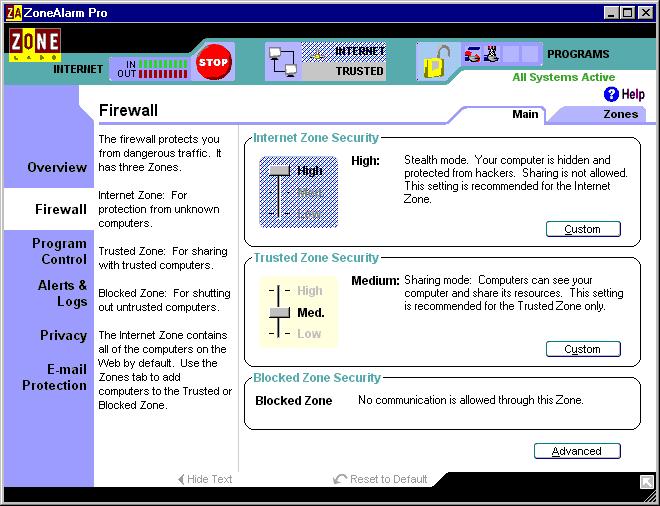 EchoLink > Firewall > ZoneAlarm