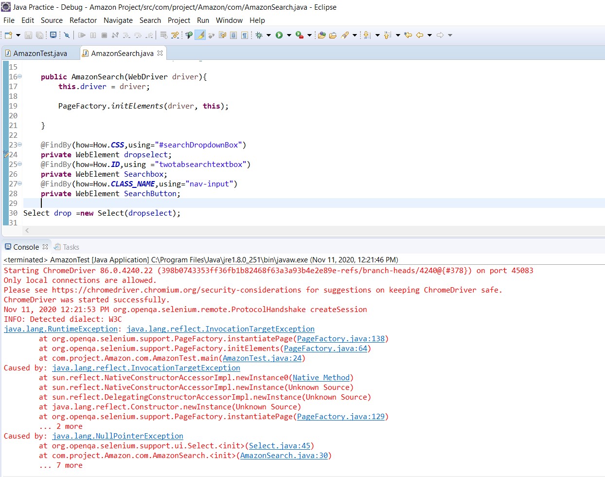 Java.lang.RuntimeException java.lang.reflect.InvocationTargetException