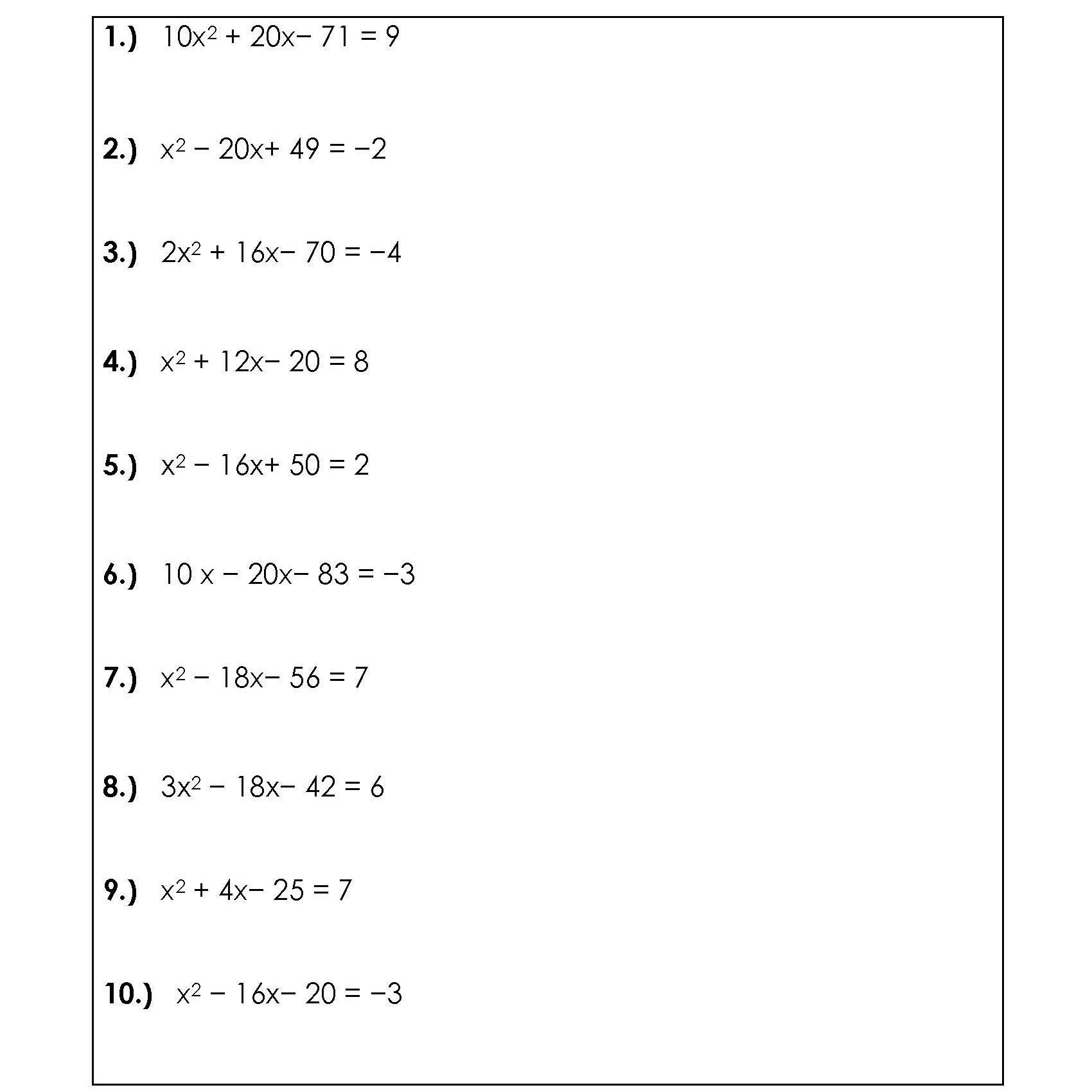 Practice Worksheet Quadratic Functions In Three Forms Day 1