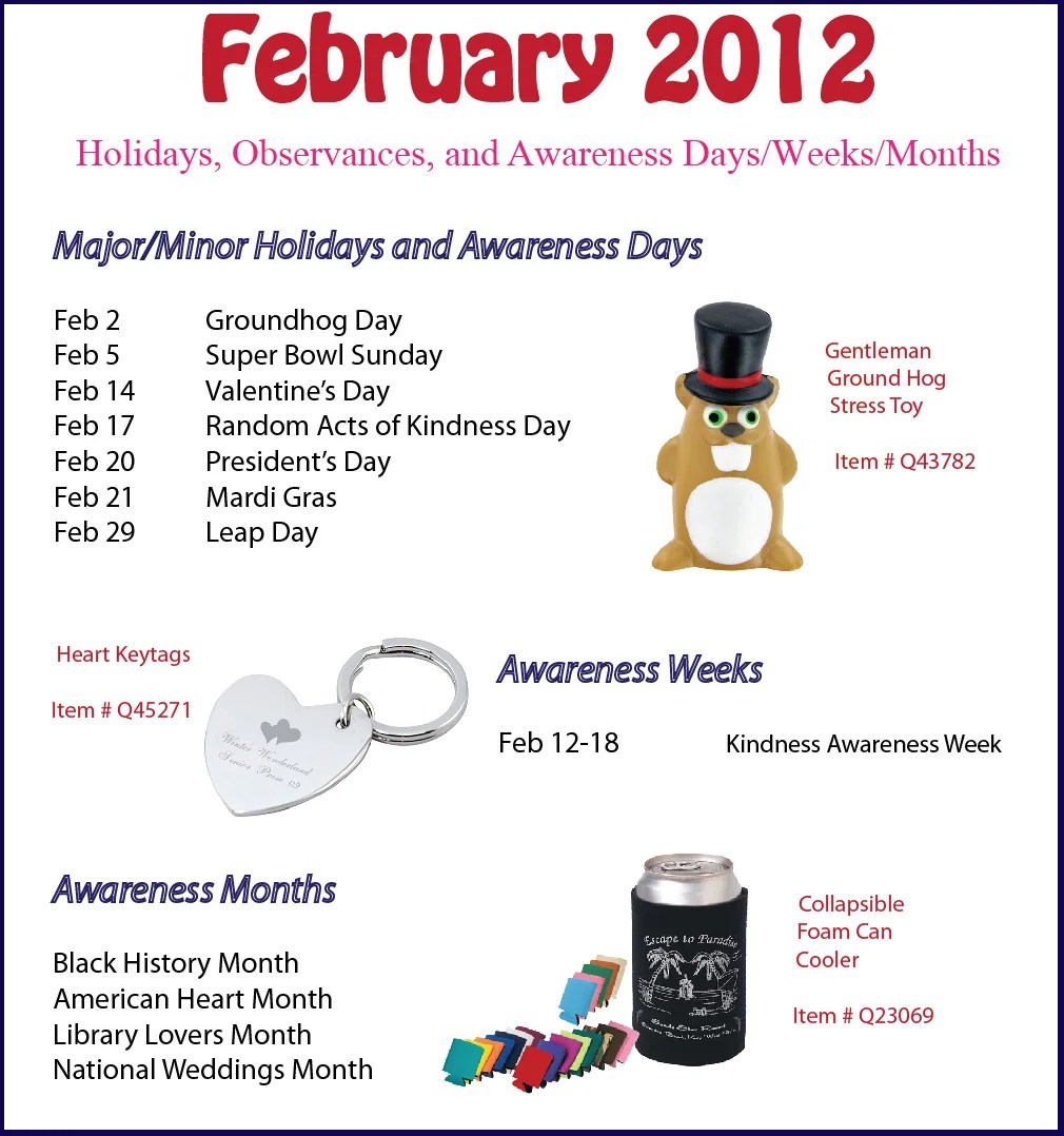 February 2013 Holidays, Observances, and Awareness Dates