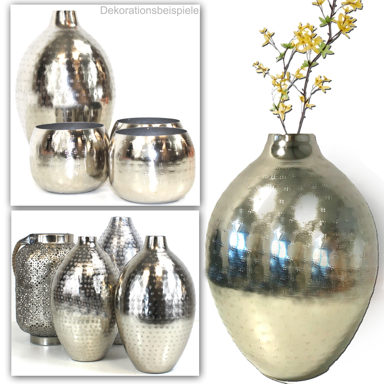 ORIENT VASE SILBER Blumenvase Hammerschlag Optik Dekoration XL