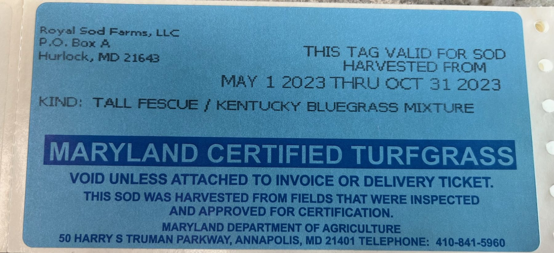 Maryland Certified Sod Quantico Creek Sod Farms