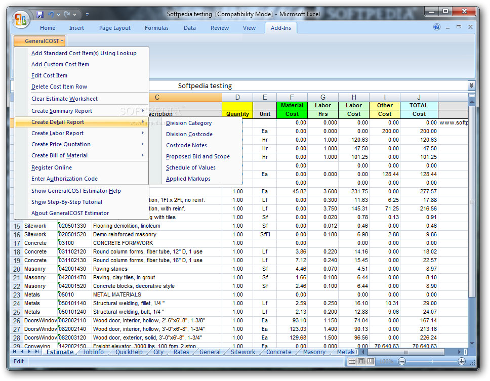 Construction cost estimator General Cost Estimator for Excel Sheet