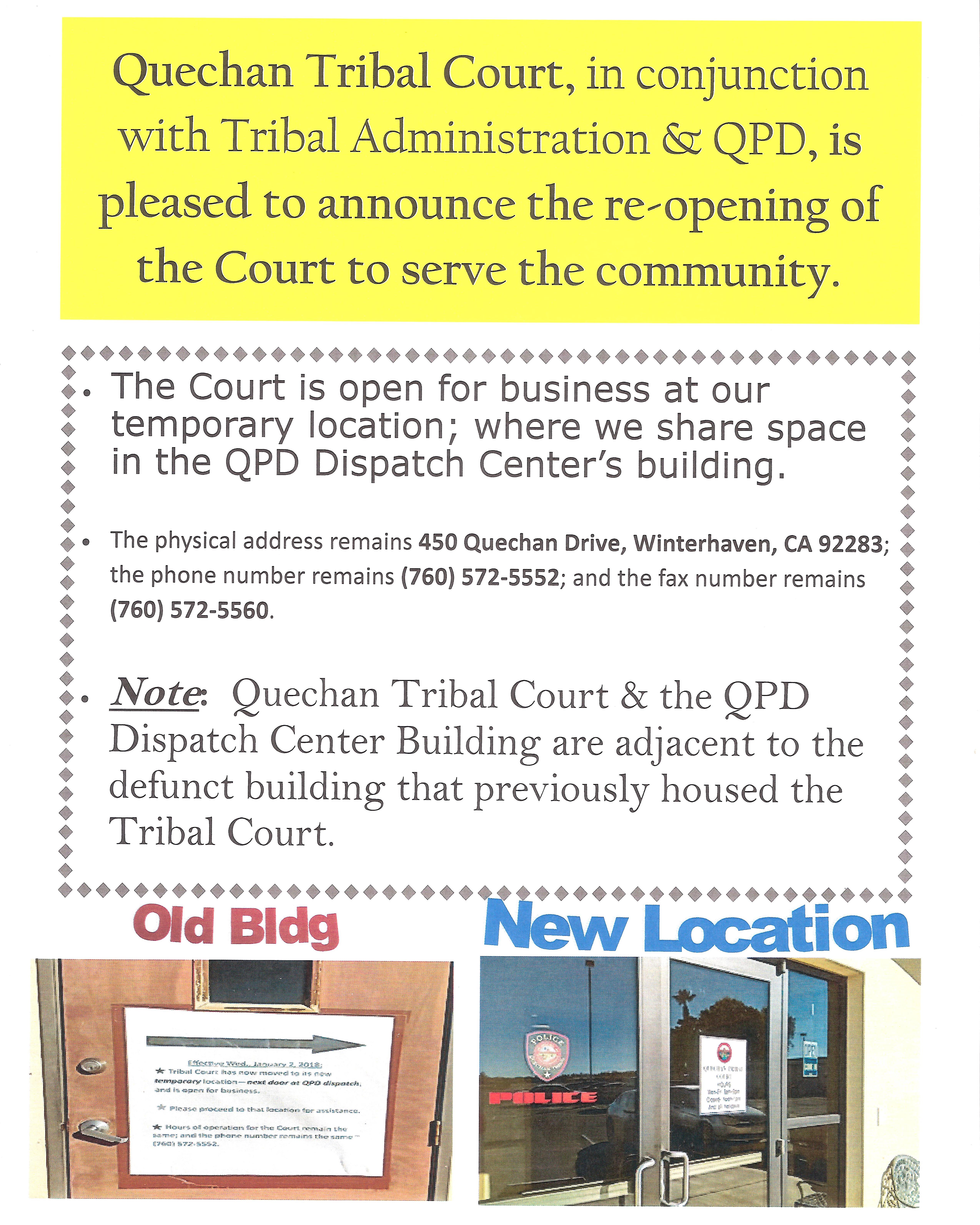 Tribal Court Temporary Location Fort Yuma Quechan Indian Tribe