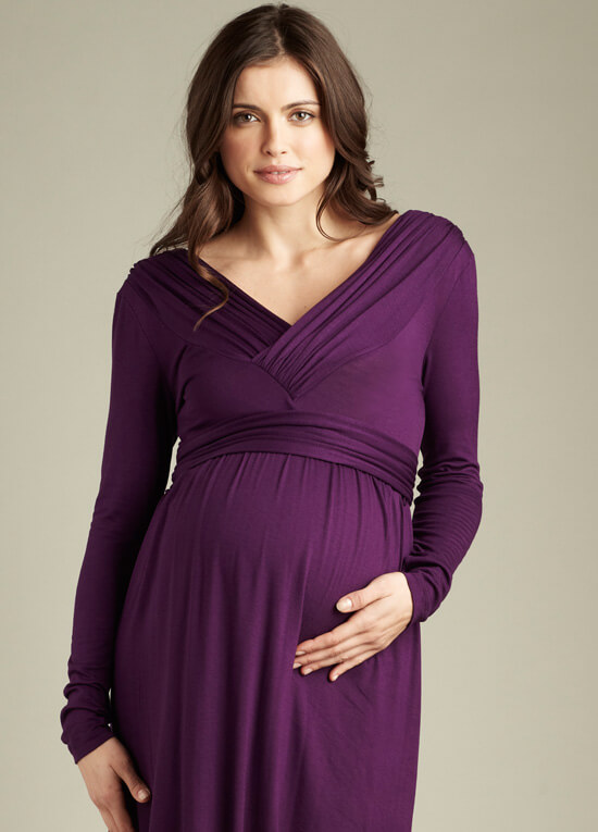 Purple VNeck Ruched Maternity Dress by Maternal America