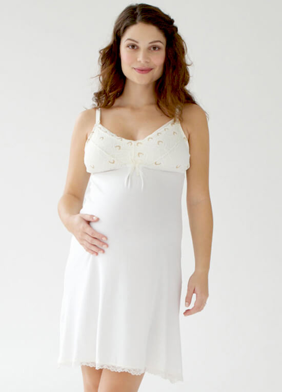 Rachelle Maternity Nursing Slip Dress in Ivory by Belabumbum