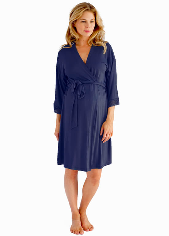 Maternity Nursing Nightie & Robe Set in Navy Stripe by Belabumbum