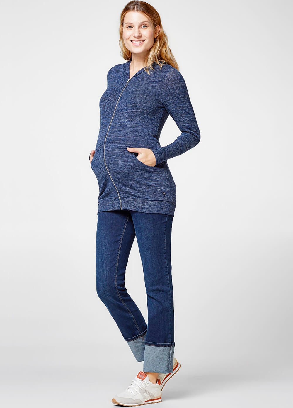 Night Blue Zip Maternity Knit Hoodie by Esprit
