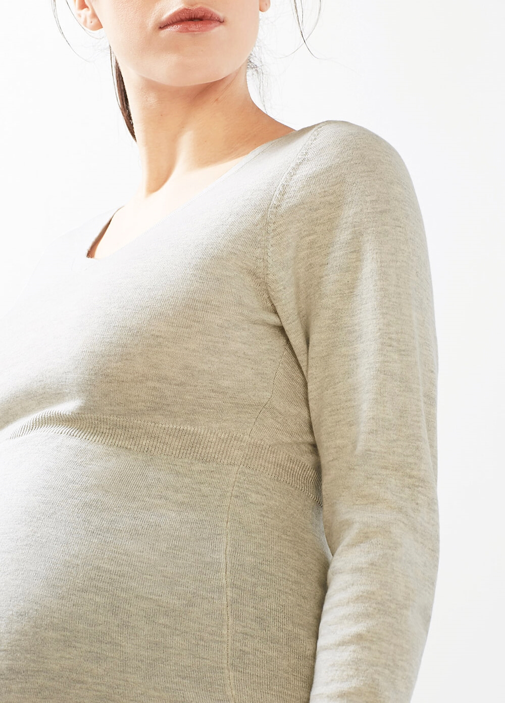 Fitted Cotton Knit Maternity Jumper in Pale Grey by Esprit