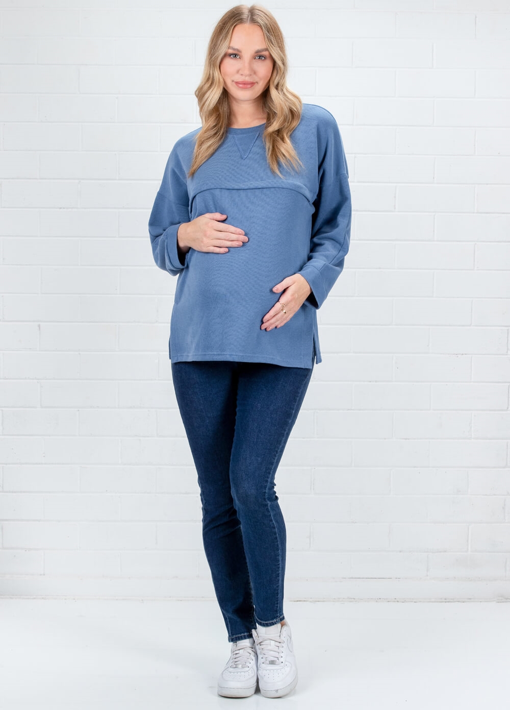 Lait & Co Estelle Ribbed Maternity Nursing Jumper in Blue