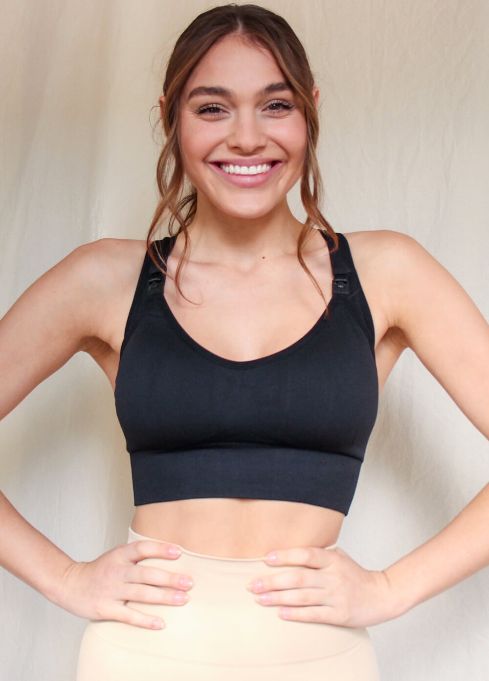 Queen Bee Alaia Racerback Maternity Nursing Crop Bra in Black