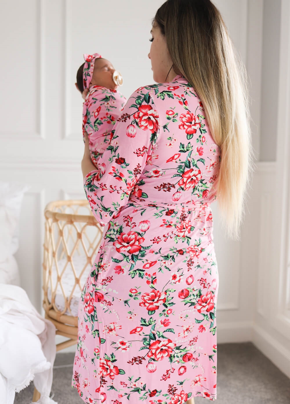 Baby Cherish Pregnancy Robe & Swaddle Set in Pink Poppy