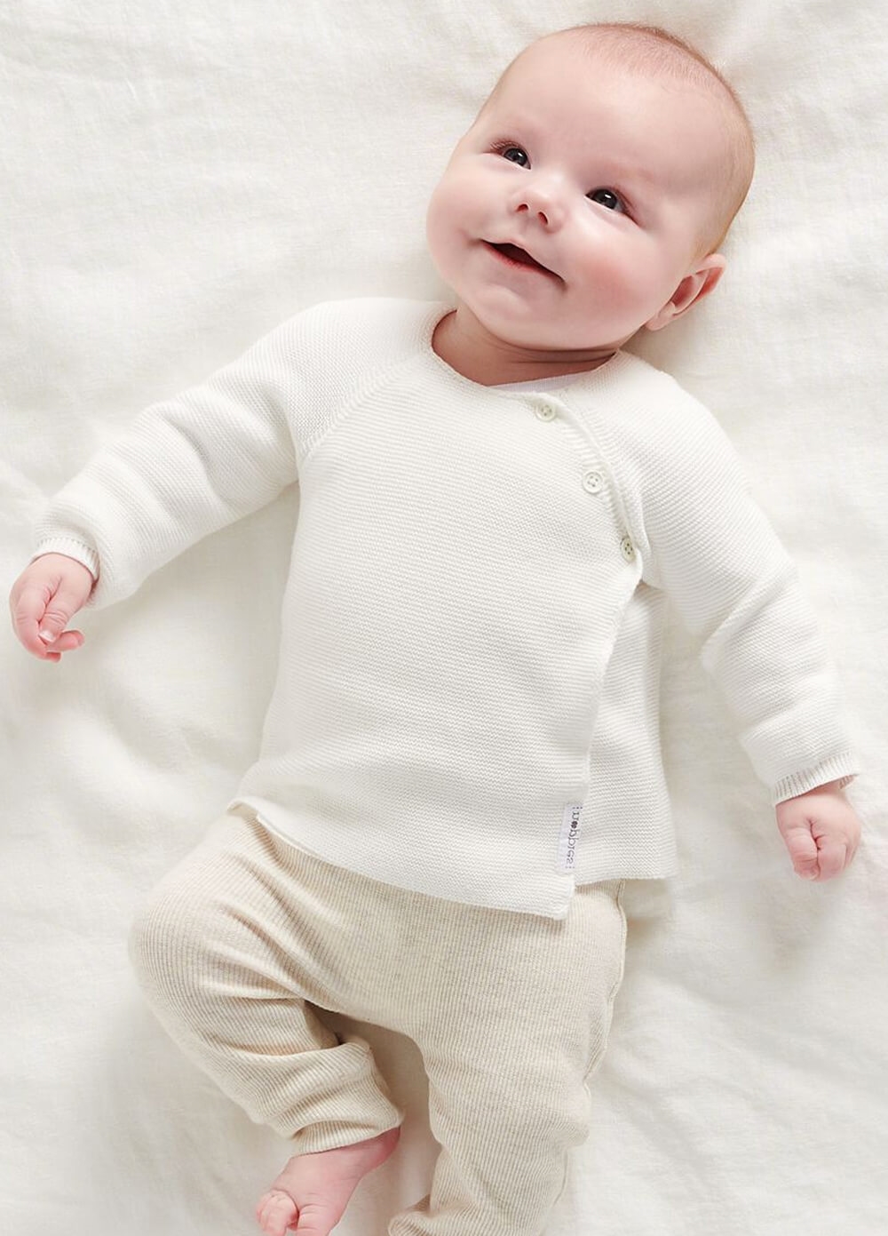 Pino Organic Cotton Knit Newborn Cardigan in White Noppies Baby