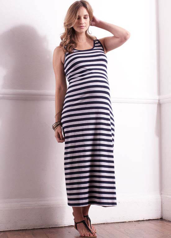 Caycee Blue Striped Maternity Maxi Dress by Trimester Clothing