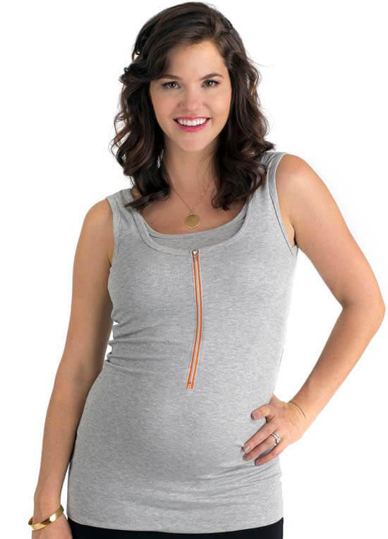 Zip Maternity Nursing Tank Top in Grey by Molly Ades