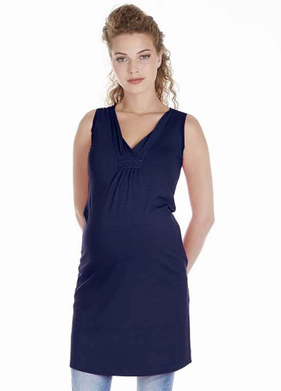 VNeck Maternity Mini Dress in Dark Blue by Queen mum
