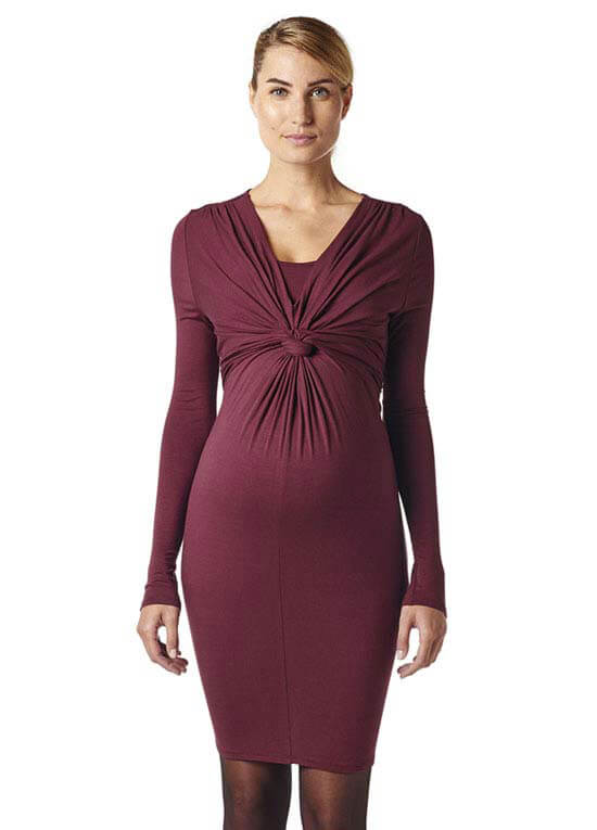 Bordeaux Knot Front Maternity Nursing Dress by Esprit