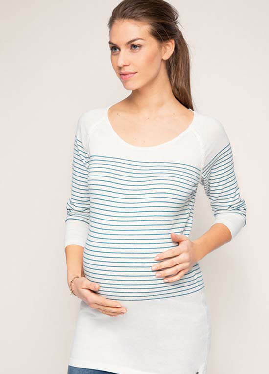 Fine Cotton Knit Maternity Jumper in Teal Stripes by Esprit