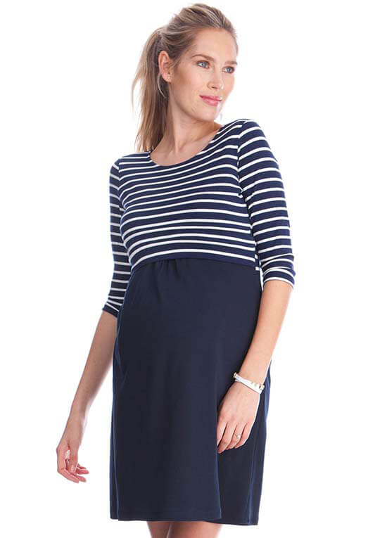 Simone Maternity Nursing Dress in Blue Stripes by Seraphine