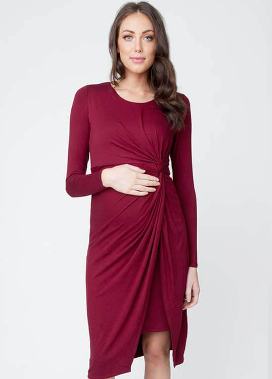 Side Knot Maternity Dress in Burgundy by Ripe Maternity