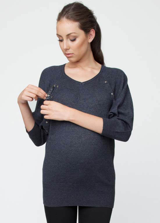Lambswool Nursing Knit Jumper in Dark Grey by Ripe Maternity