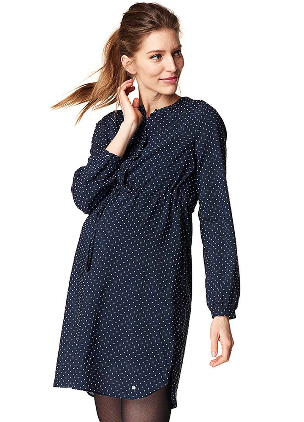 Navy Polka Dot Maternity Nursing Shirt Dress by Esprit