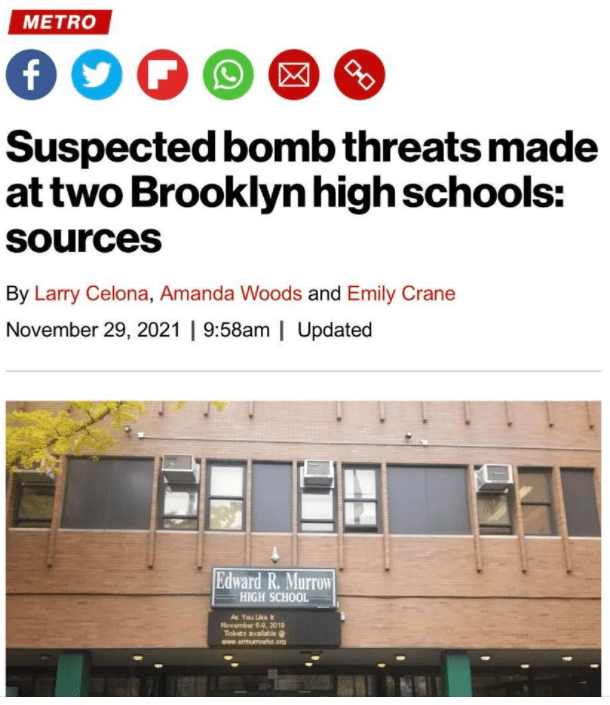 New Utrecht and Edward R. Murrow High School Had a Bomb Threat Today