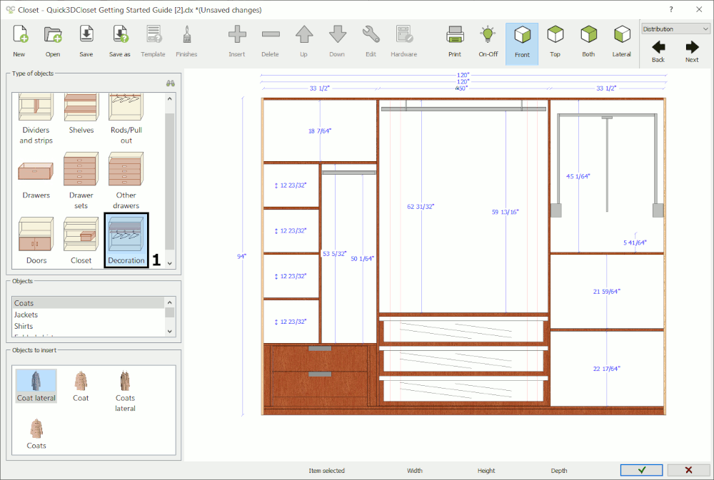 3. Create closet 2 Element distribution and pricing. Quick3DPlan