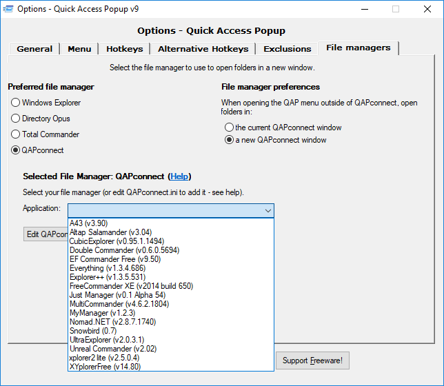 What file managers are supported in addition to Windows Explorer