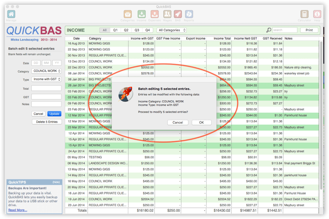 QuickBAS User Guide Batch Edit Entries