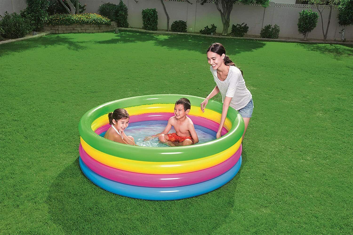 1.6m x 12" Rainbow Inflatable Garden Swimming Paddling Pool
