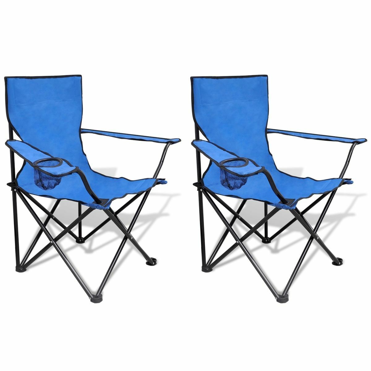 2 x Blue Lightweight Camping Fishing Beach Folding Captains Deck Chair