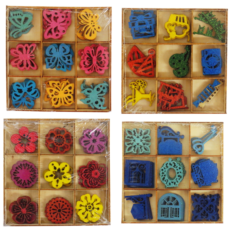 36 Wooden Craft Embellishments MDF Shapes Scrapbooking Card Making Toppers