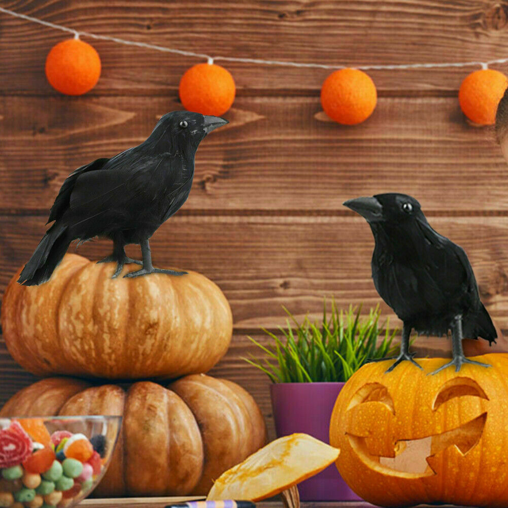 Artificial Feathered Black Crow Raven Halloween Decoration