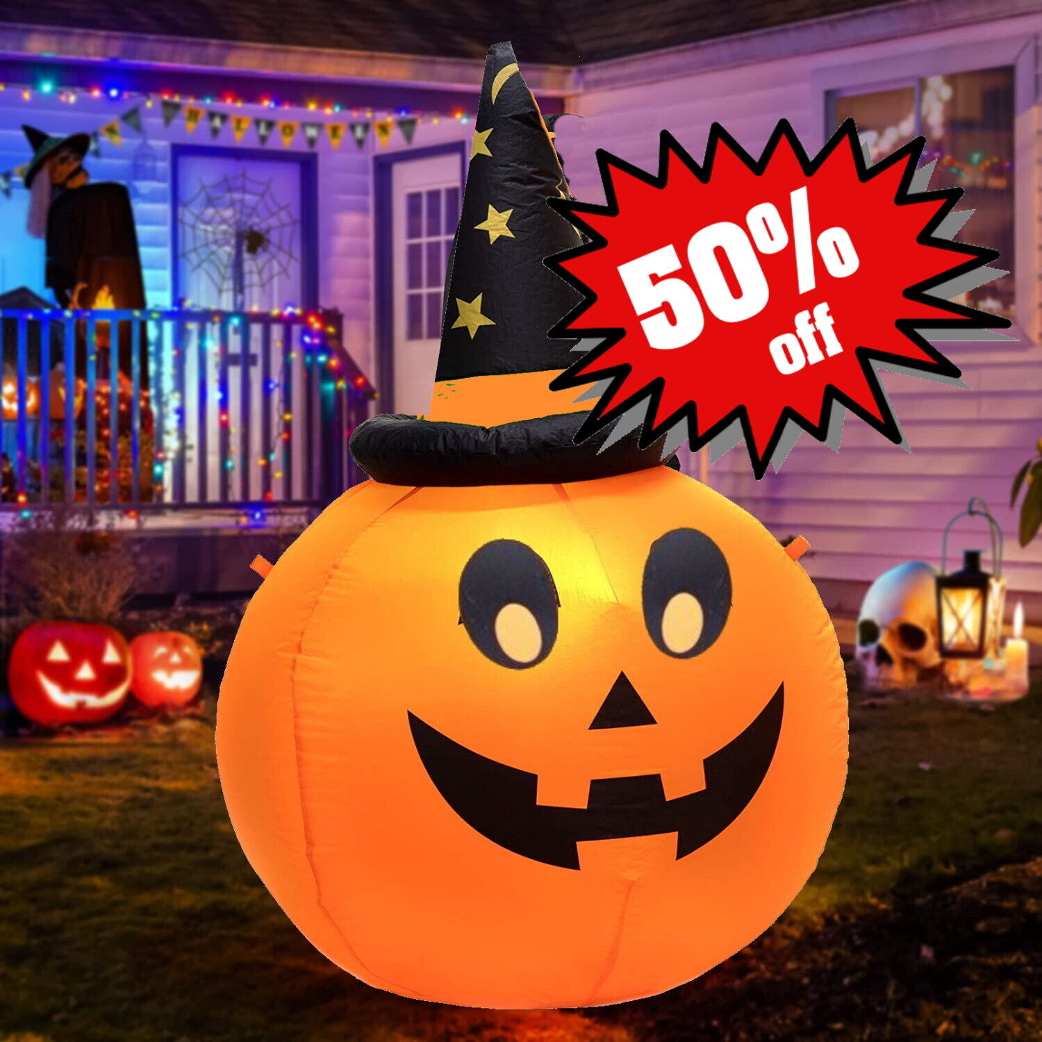 Giant 110cm Self Inflating Light Up Pumpkin Decoration