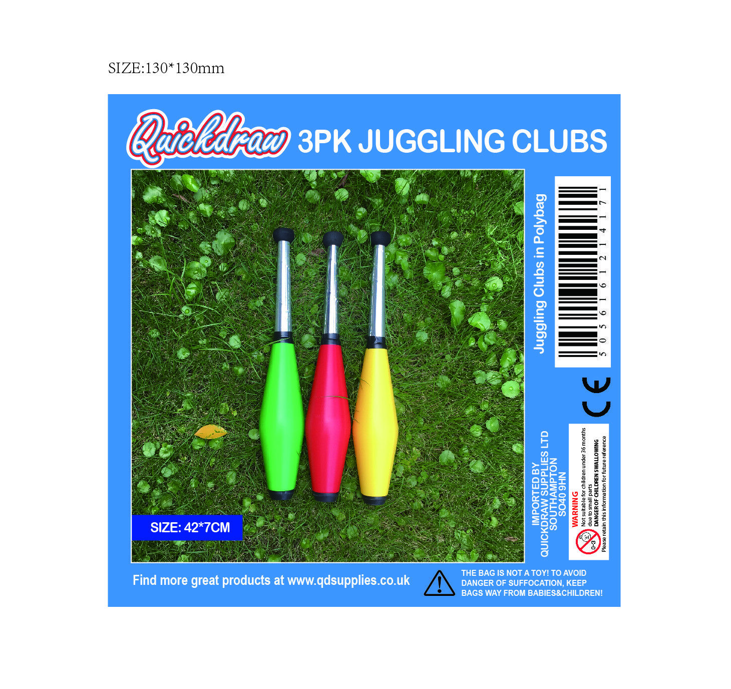 Set of Three 42cm Weighted Juggling Clubs Circus Juggler Toys