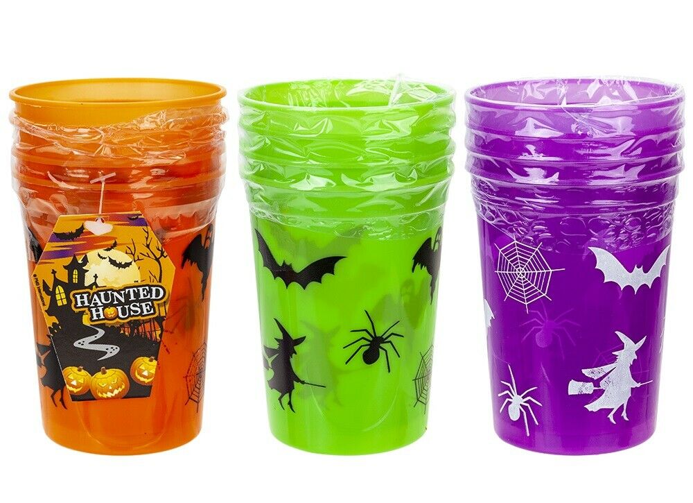 Children's Halloween Neon Plastic Drinks Cups Set Party Tableware
