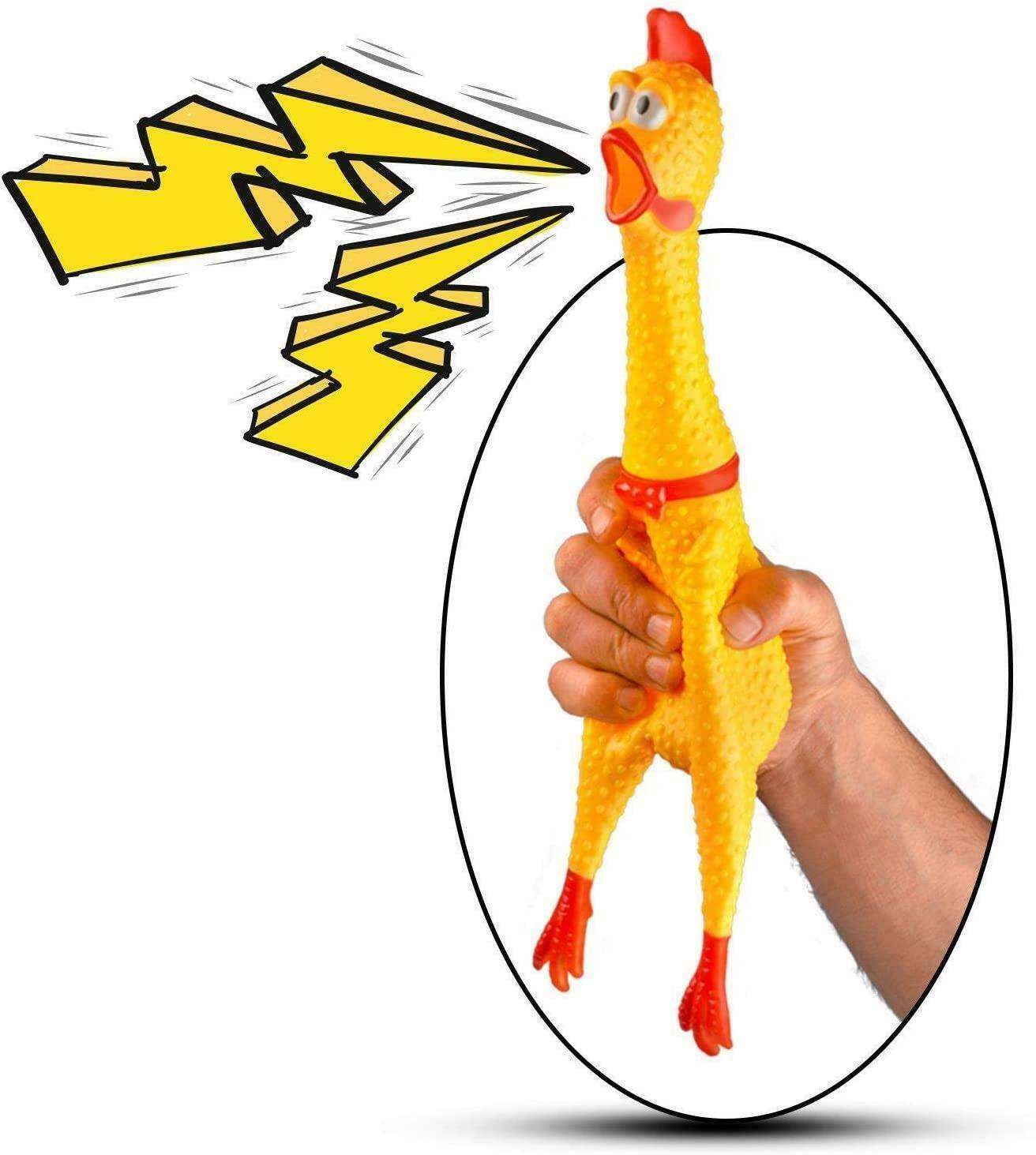Large 46cm Squeaky Rubber Chicken Dog Chew Stress Toy With Sounds