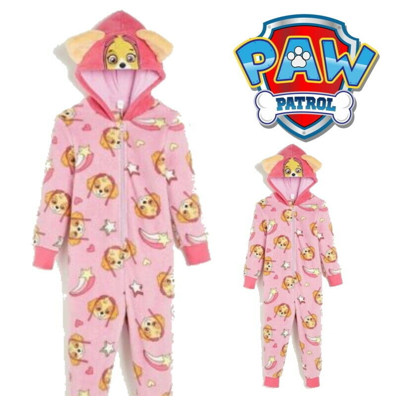 Girls Pink Soft Fleece Paw Patrol 'Skye' Onesie Pyjamas Sleepsuit
