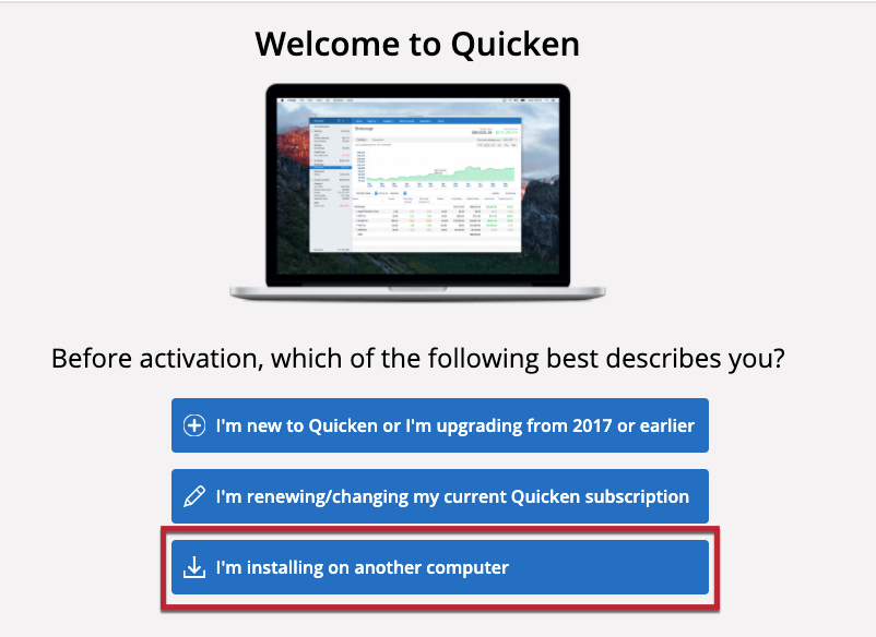 quicken download already purchased