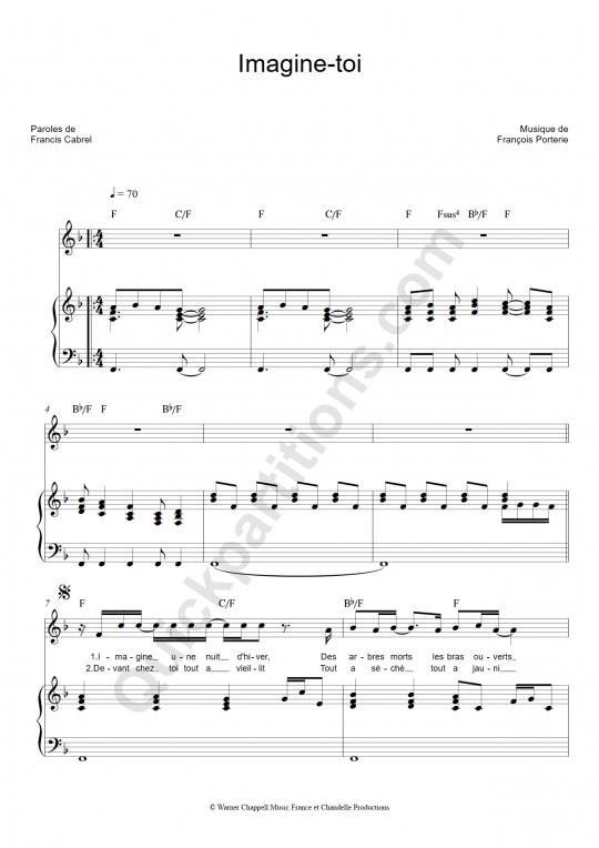 Partition piano Imagine toi Francis Cabrel (Partition Digitale)