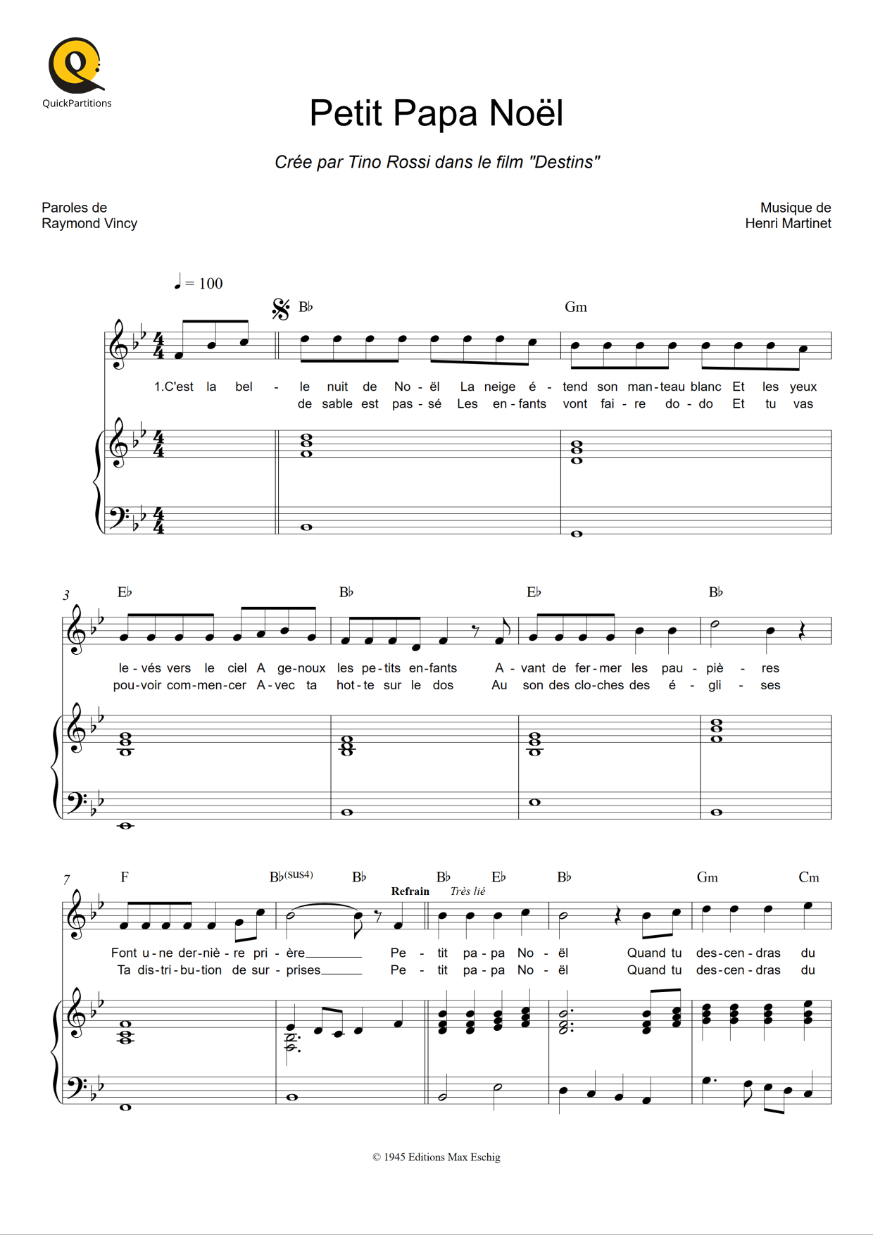 Petit Papa Noël Piano Sheet Music Tino Rossi (Digital Sheet Music)