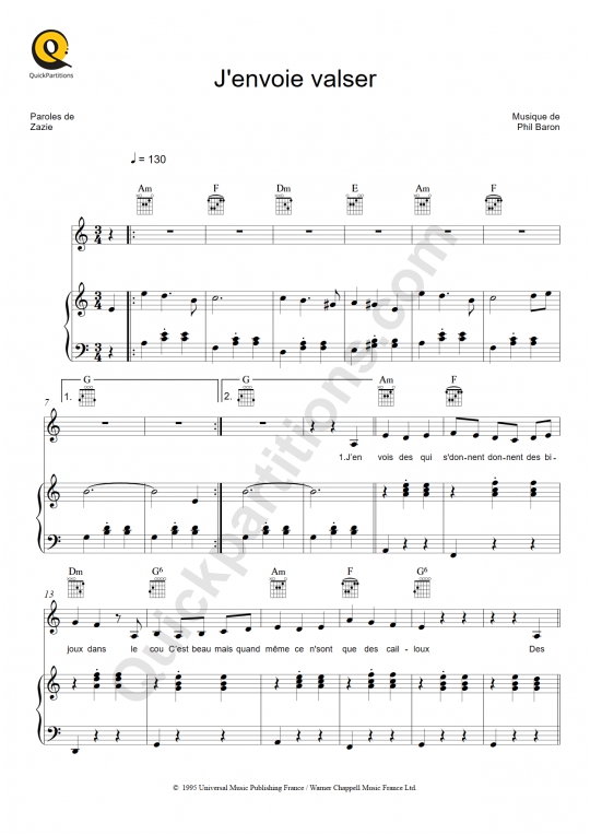 PDF Télécharger partition j'envoie valser piano Gratuit PDF