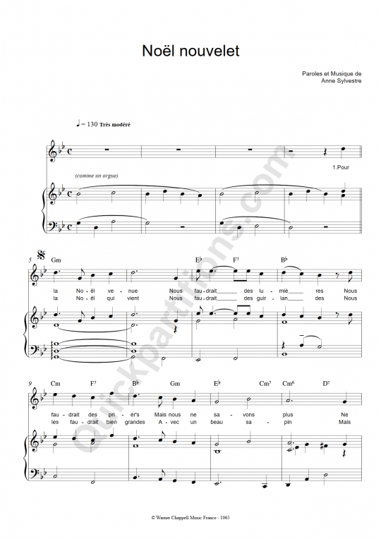 Partition piano Noël nouvelet Anne Sylvestre (Partition Digitale)