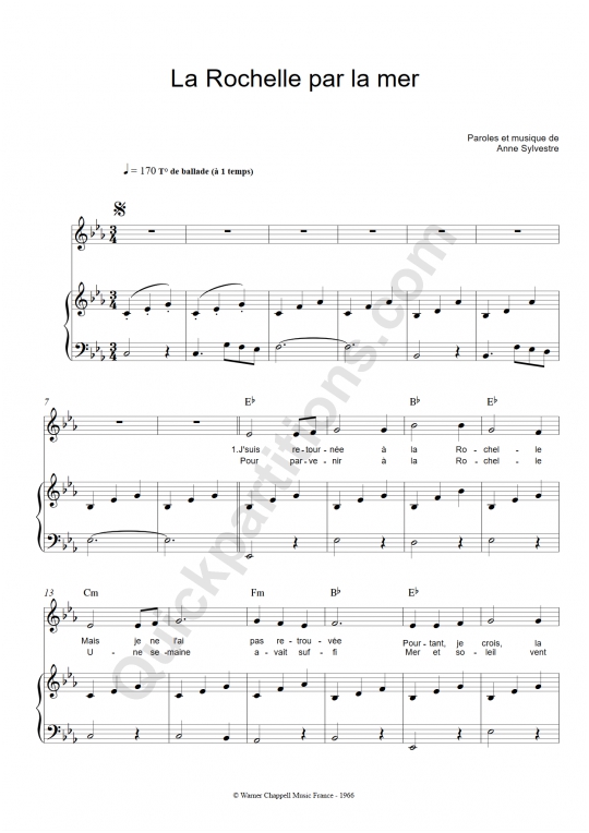 Partition piano La Rochelle par la mer de Anne Sylvestre