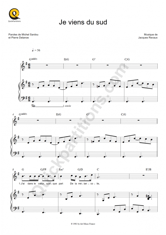 partition guitare je viens du sud